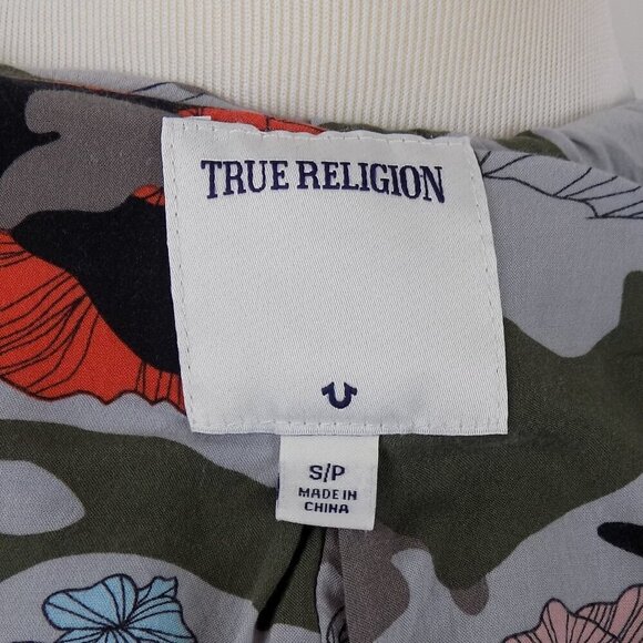 True Religion Parka Jacket Military Army Green Size Small Linen Blend Hooded - Picture 9 of 10